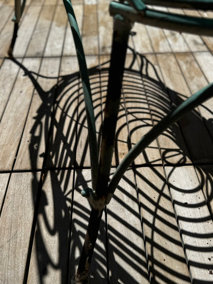 Whimsical Vintage Wrought Iron Peacock Garden Bench – Ornate Scrollwork