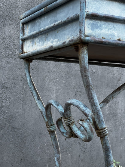 Vintage Arras Style Tall Weathered Metal Plant Stand