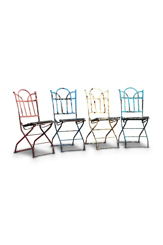 French Antique Metal Iron Wood Folding Bistro Garden Chair Set of 4