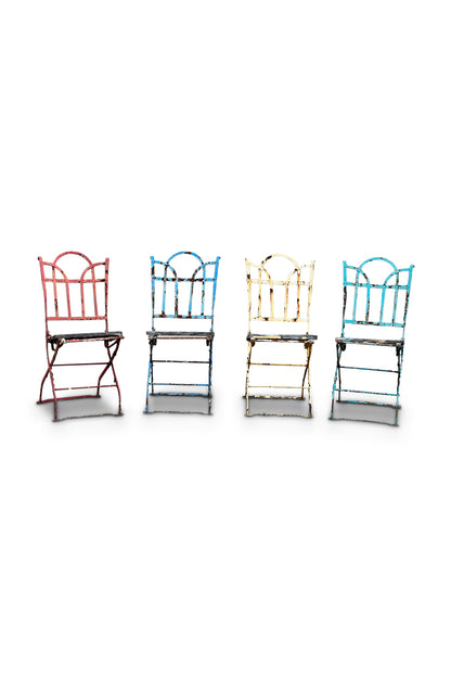 French Antique Metal Iron Wood Folding Bistro Garden Chair Set of 4