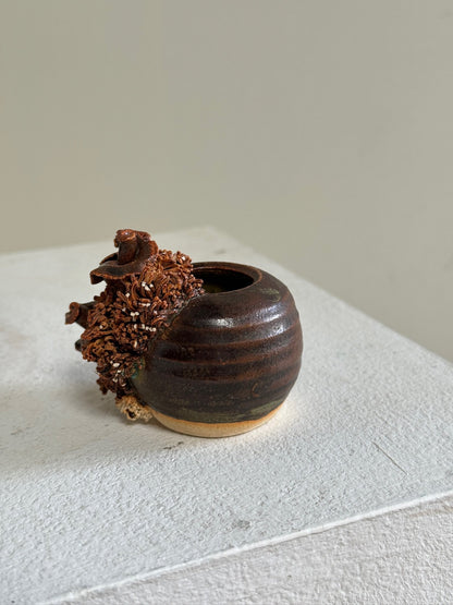 Set of 3: Vintage ceramic mushroom centerpiece + Ceramic brown fungi candle holder +Small porcelain coral bowl