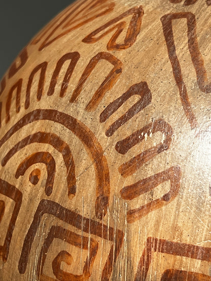 Vintage Hand-Painted Tribal Pottery Vase – Geometric Motifs & Aged Patina