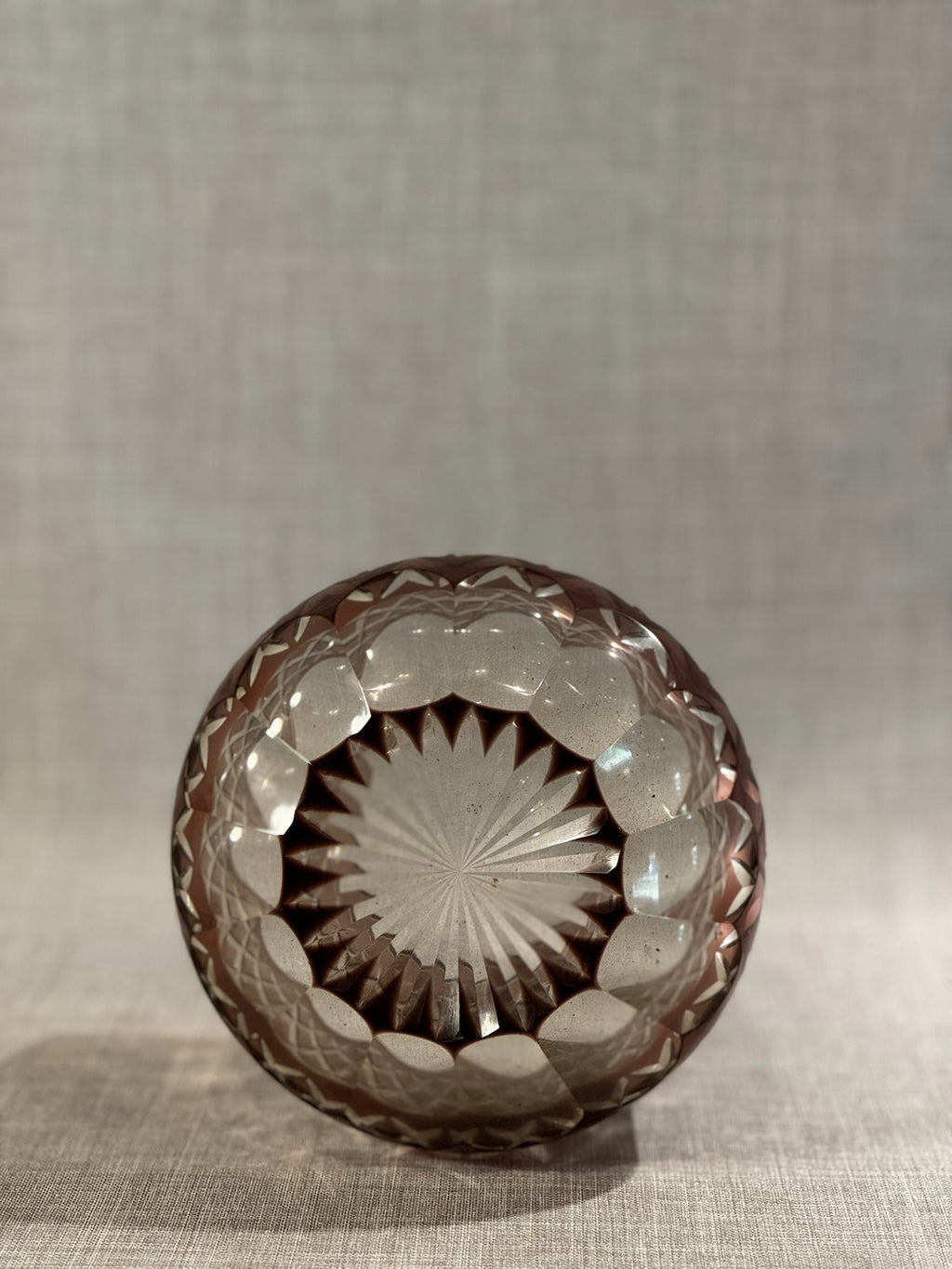 Vintage Cut-to-Clear Smoky Crystal Vase with Diamond Lattice Pattern