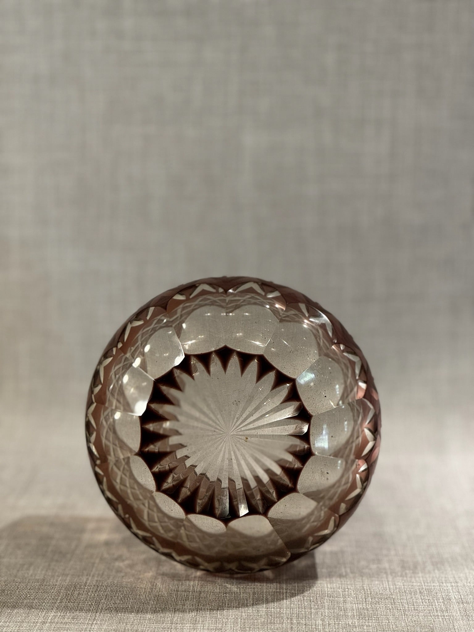 Vintage Cut-to-Clear Smoky Crystal Vase with Diamond Lattice Pattern