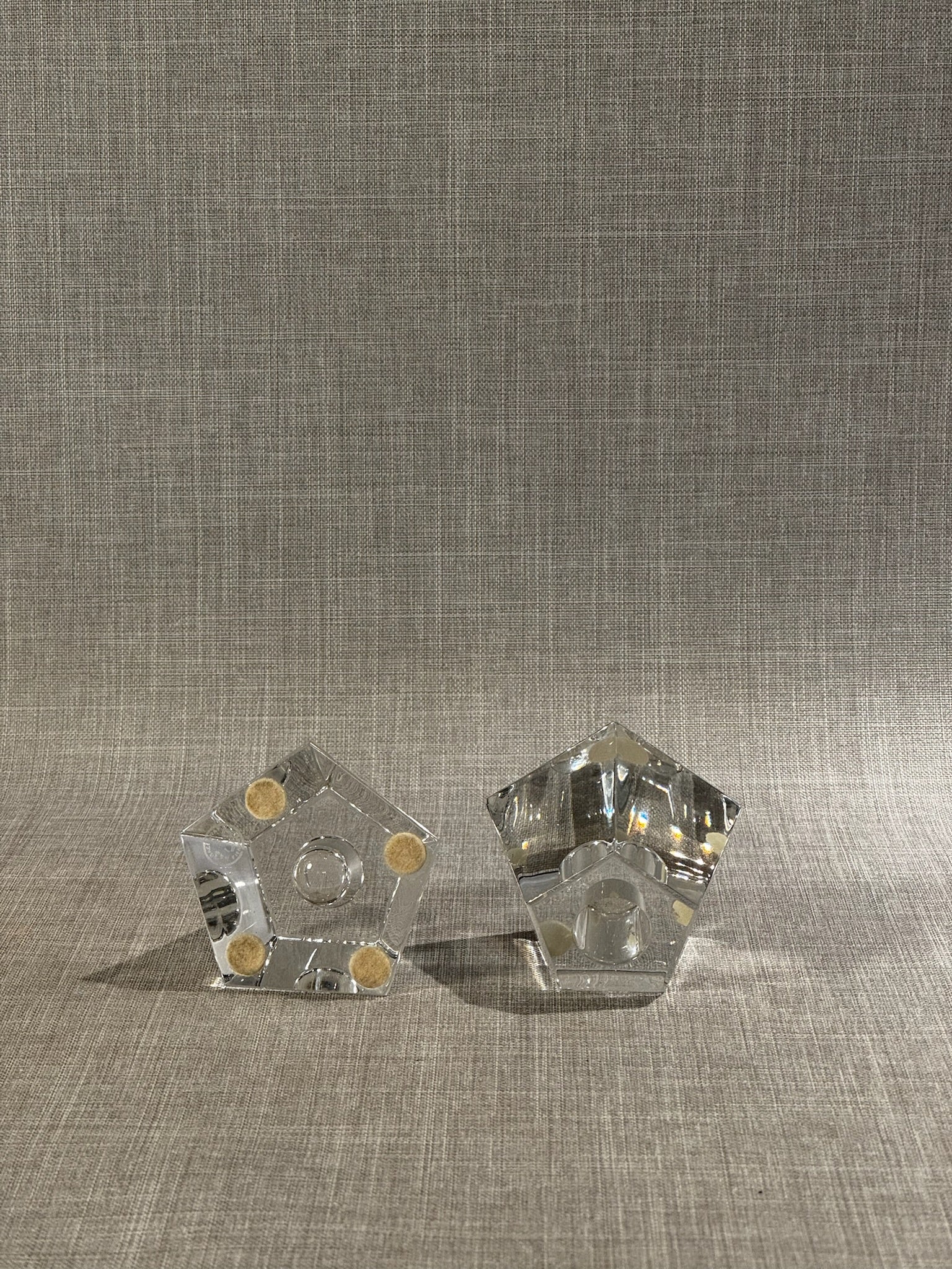 Pair of Mid-Century Modern Geometric Crystal Glass Candle Holders