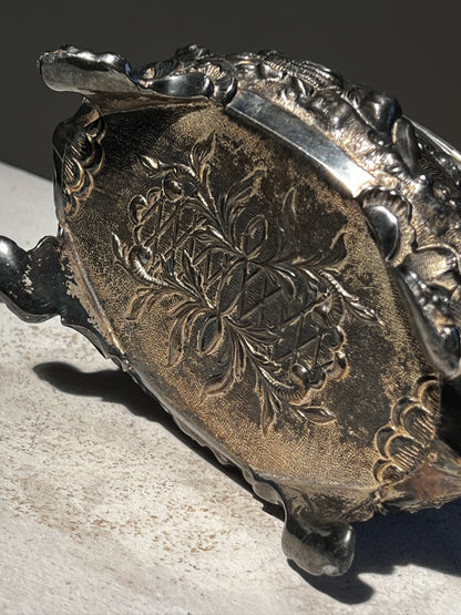 Antique 19th Century French Metal Jewelry Box with Cherub and Birds