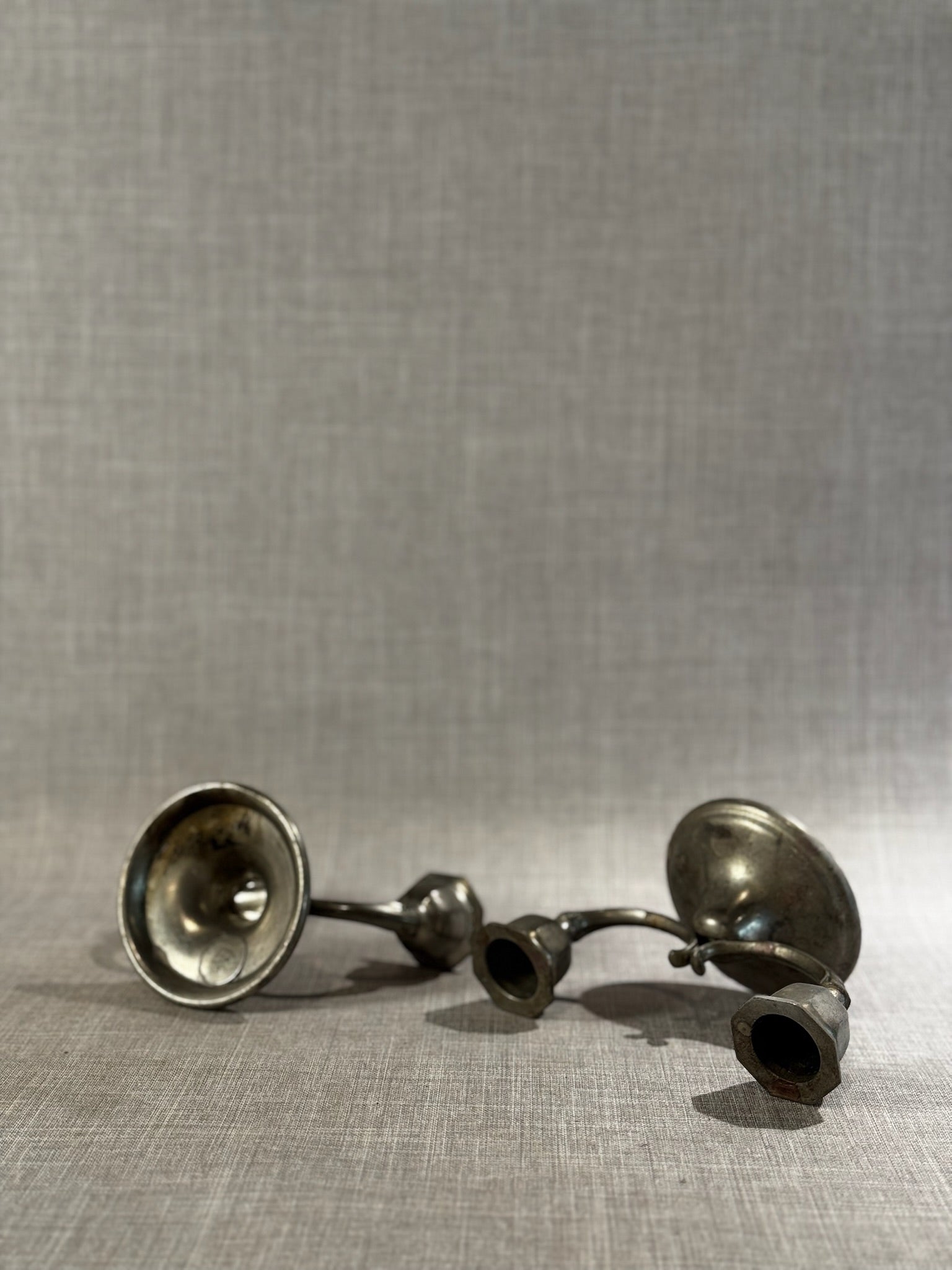 Vintage Pewter Double-Arm Candle Holders – Classic Colonial Pair
