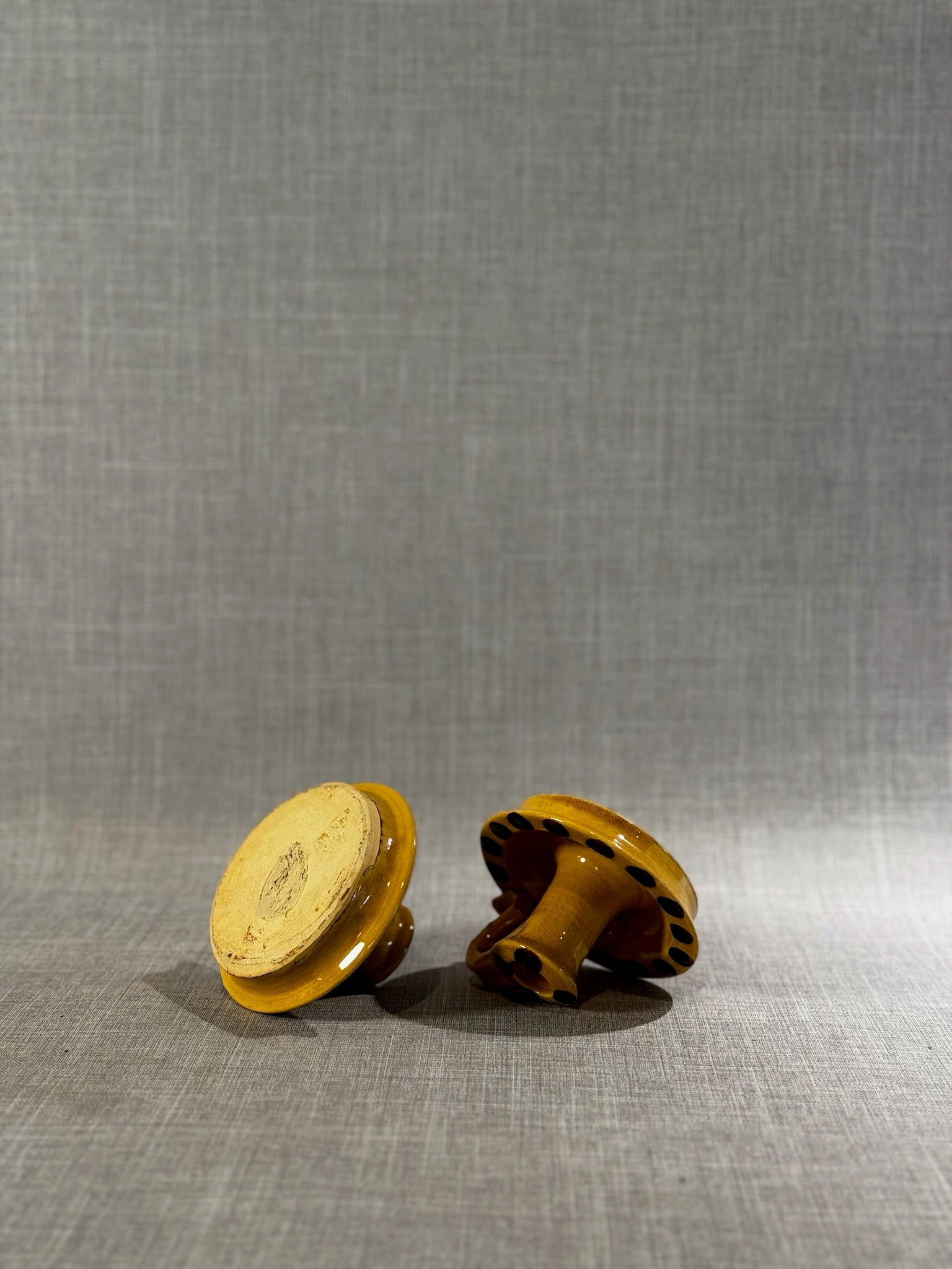 Vintage Brown Drip Pottery Chamberstick Candle Holders – Set of Two