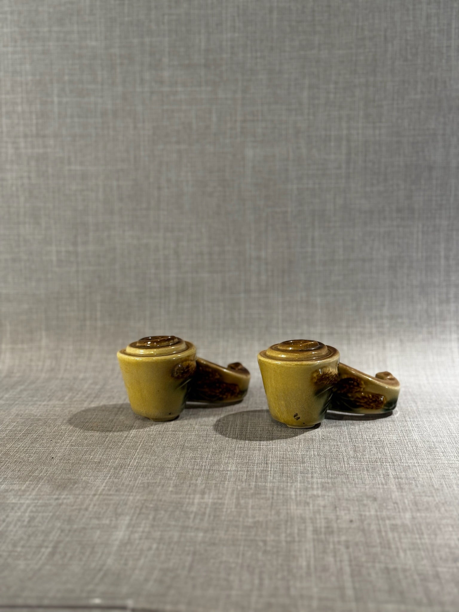 Vintage Hull Pottery Pine Cone Candle Holders – Parchment Glaze Pair