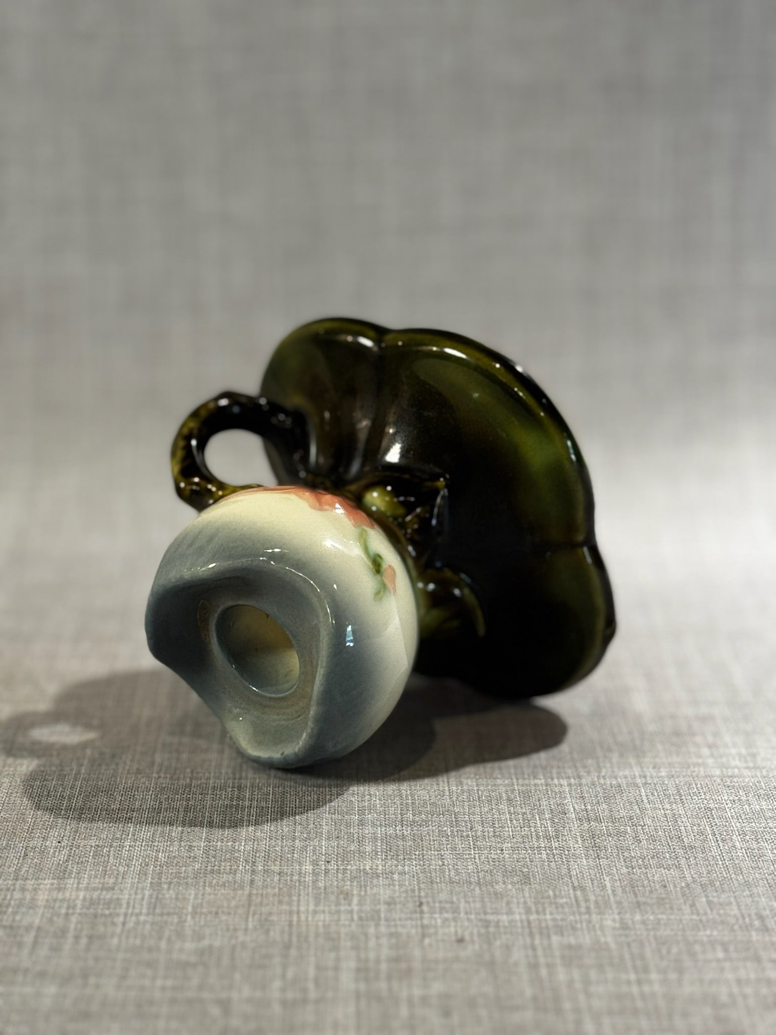 Hull Pottery USA 1950s Candle Holder – Vintage Art Deco Floral in Green & Rose Ombre Glaze