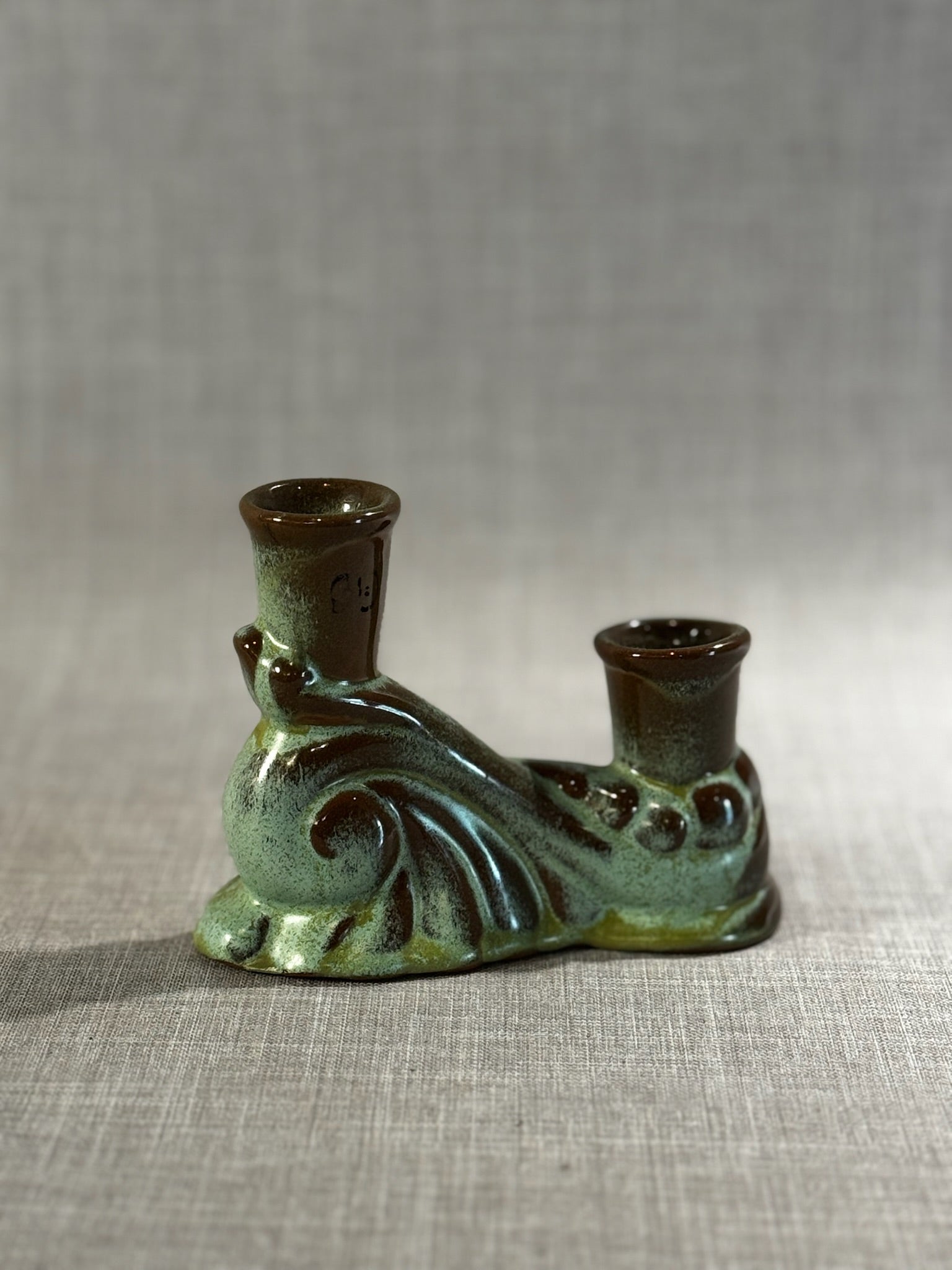 Frankoma Pottery #304 Prairie Green Double Candle Holder – Mid-Century Handmade Oklahoma Pottery
