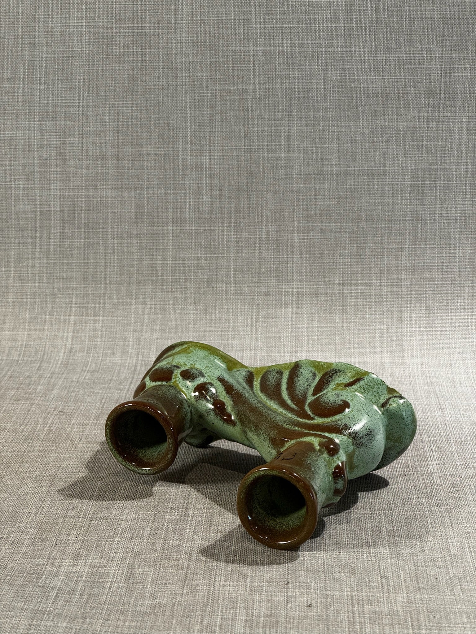 Frankoma Pottery #304 Prairie Green Double Candle Holder – Mid-Century Handmade Oklahoma Pottery