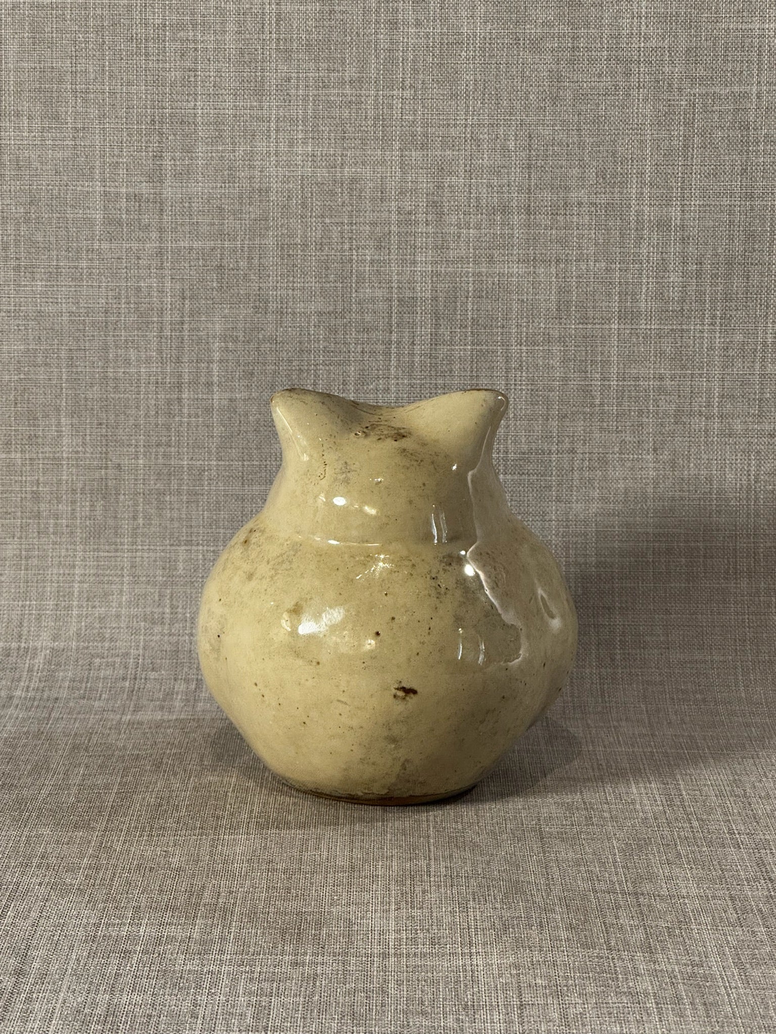 Handmade Studio Pottery Owl Figurine in Speckled Cream Glaze