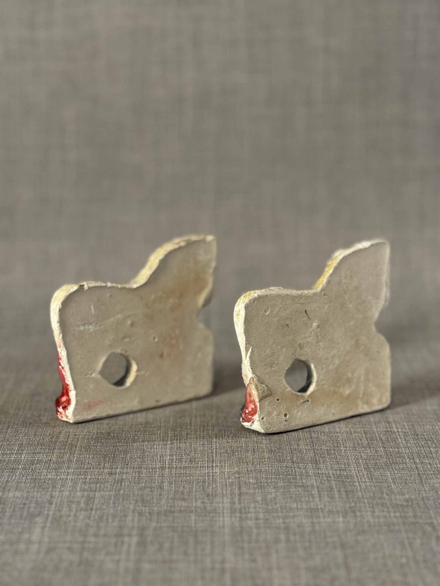 Pair of Mid-Century Hand-Painted Chalkware Ram Figurines in Folk Art Style