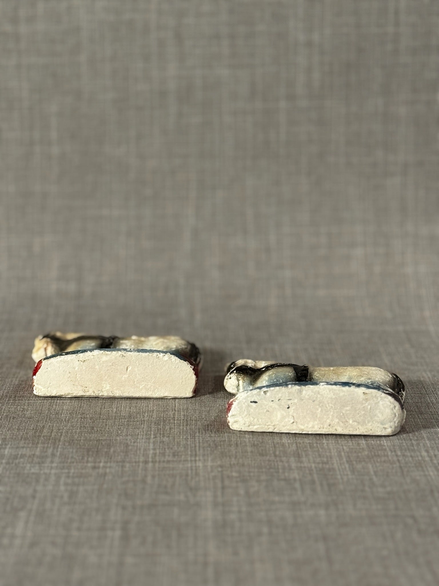 Pair of Mid-Century Hand-Painted Chalkware Ram Figurines in Folk Art Style