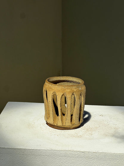 Slab pottery, lantern with organic openings