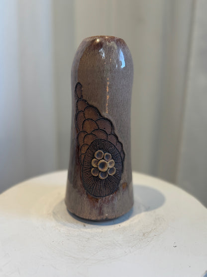 Handcrafted Glazed Stoneware Studio Pottery Vase with Relief Floral Motif