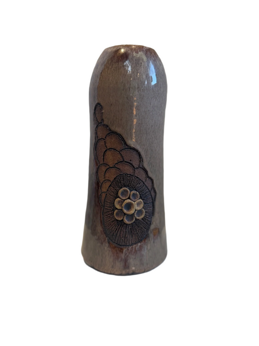 Handcrafted Glazed Stoneware Studio Pottery Vase with Relief Floral Motif