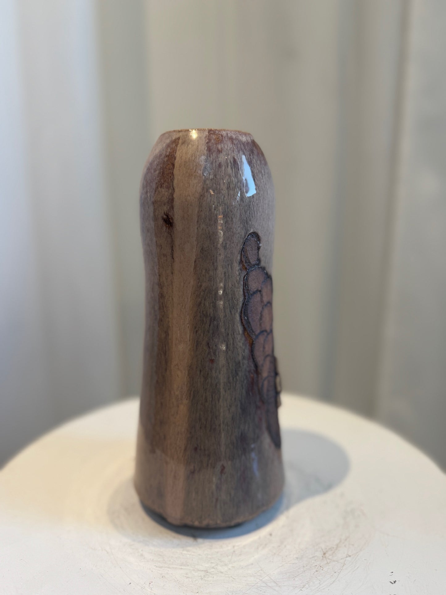 Handcrafted Glazed Stoneware Studio Pottery Vase with Relief Floral Motif