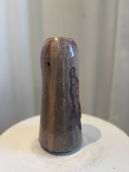 Handcrafted Glazed Stoneware Studio Pottery Vase with Relief Floral Motif