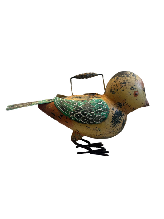 Whimsical Vintage Hand-Painted Metal Bird Watering Can