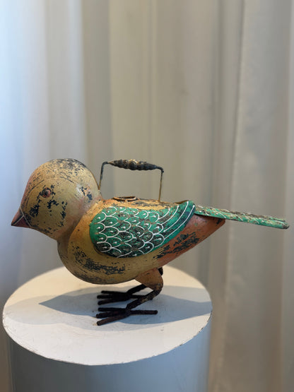 Whimsical Vintage Hand-Painted Metal Bird Watering Can