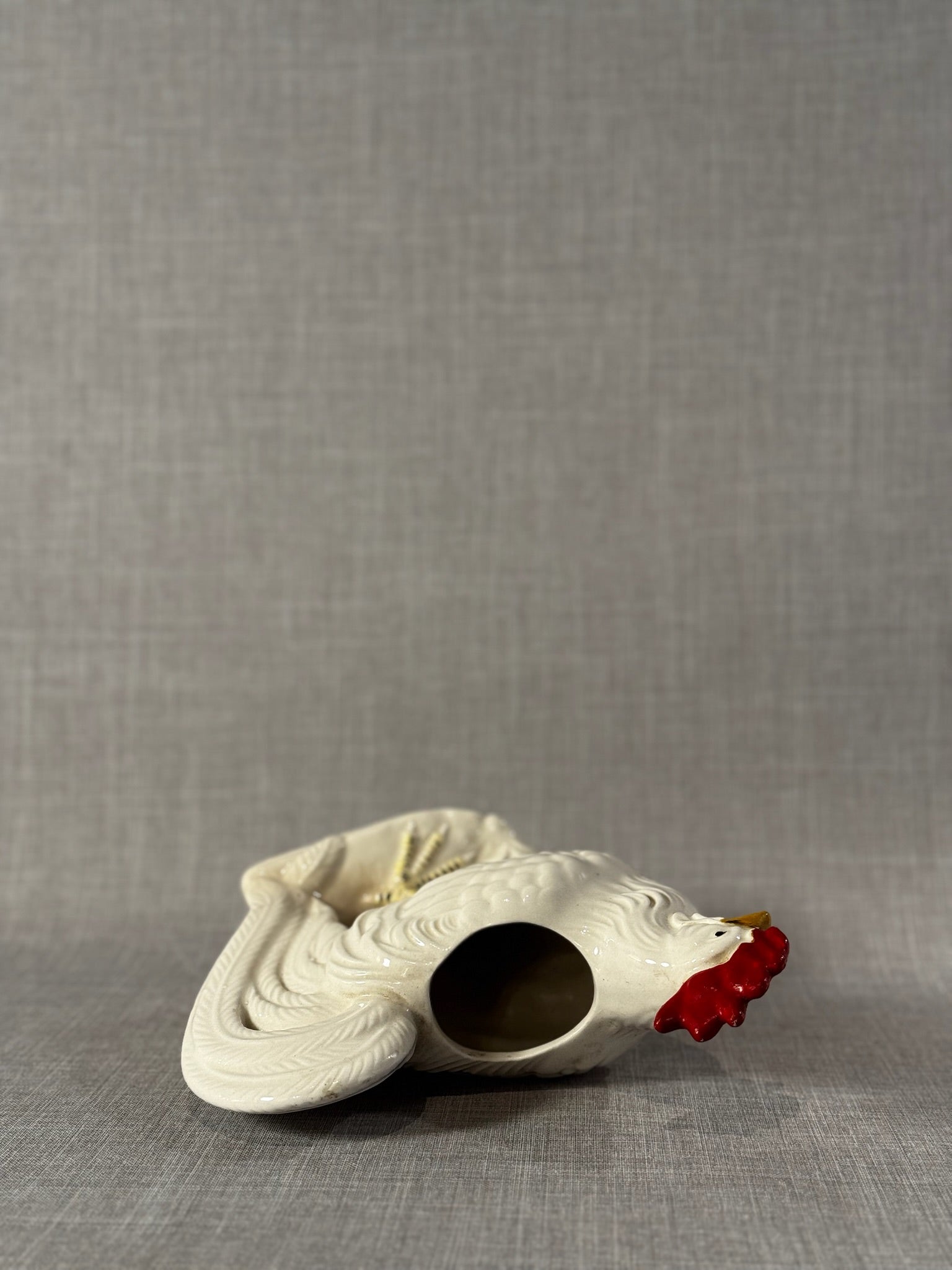 Charming Vintage White Ceramic Rooster Planter with Hand-Painted Farmhouse Accents