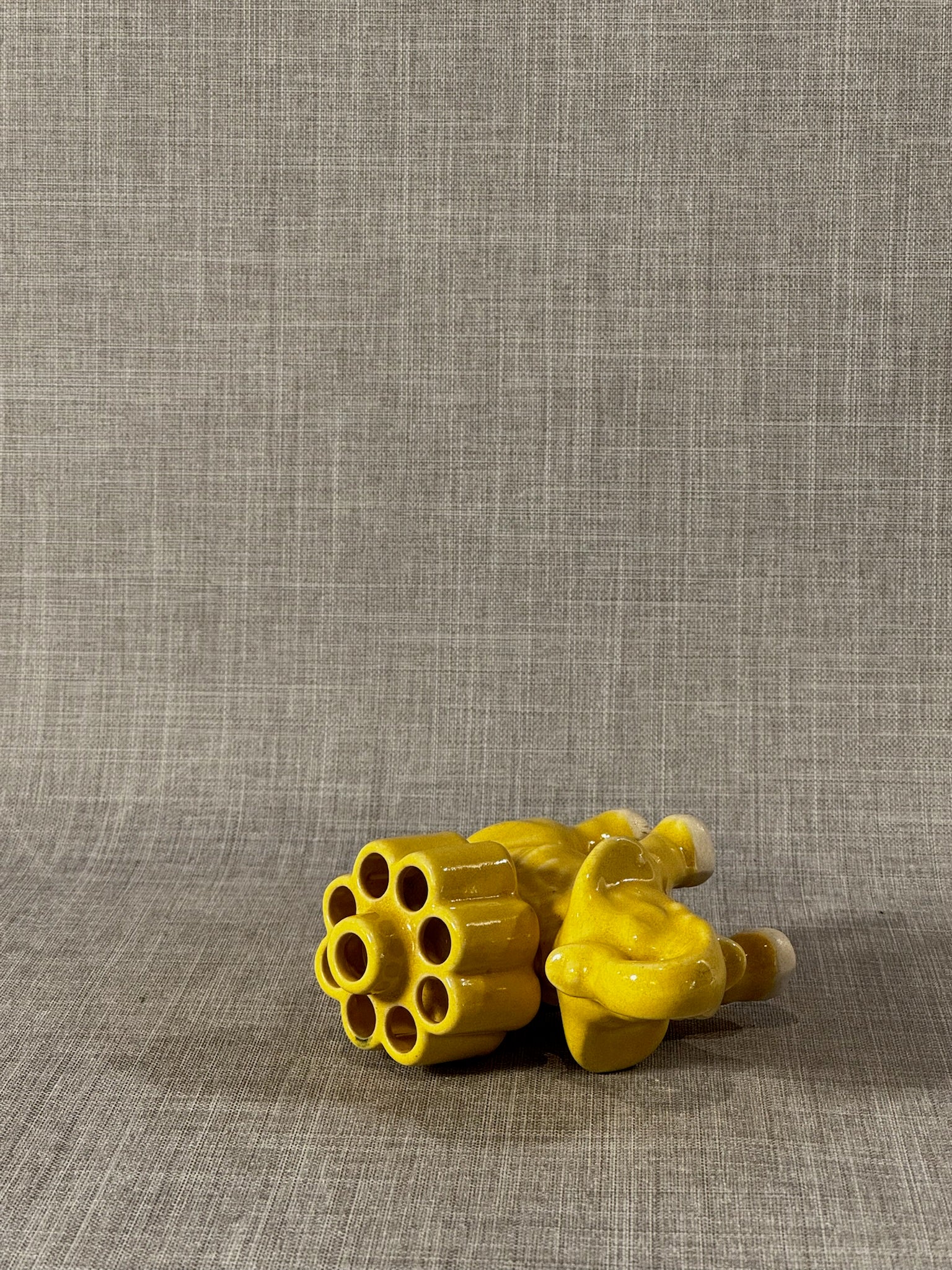 Vintage Mustard Yellow Ceramic Elephant Bud Vase or Cigarette Caddy