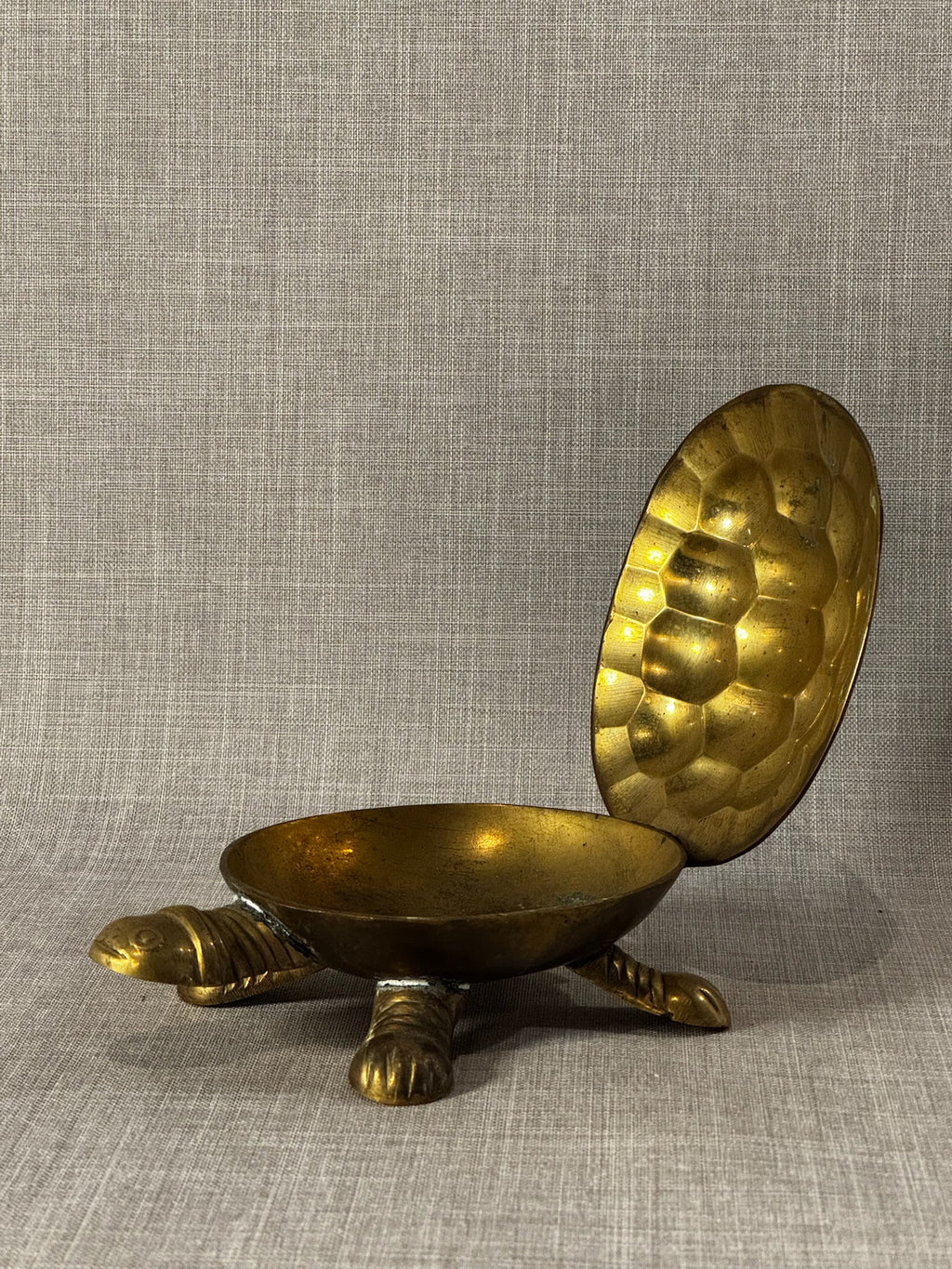 Vintage Solid Brass Turtle Lidded Trinket Dish
