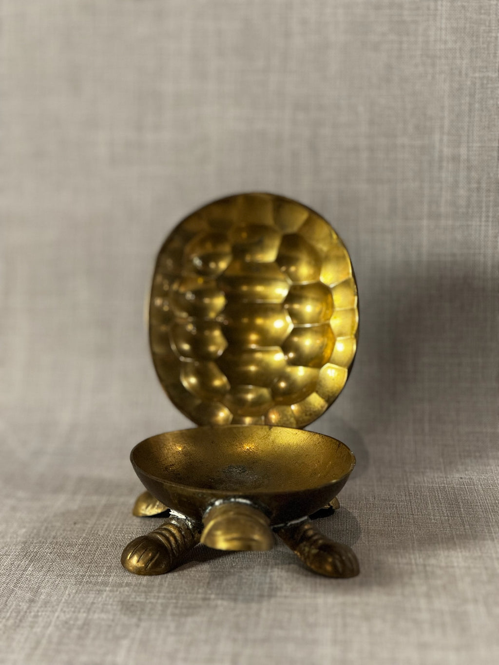 Vintage Solid Brass Turtle Lidded Trinket Dish