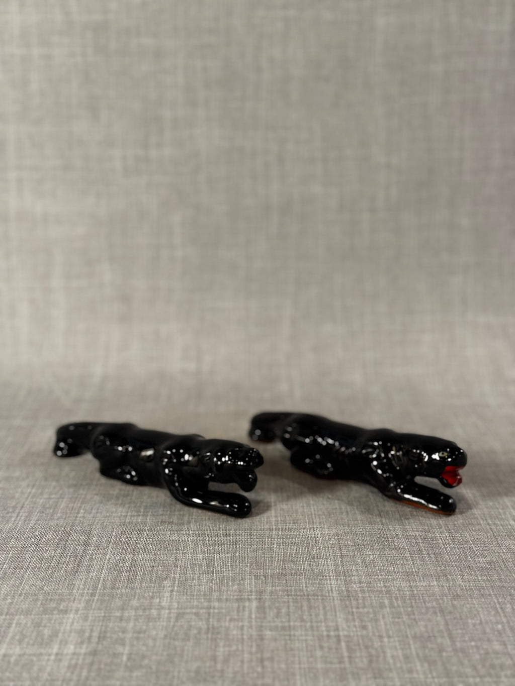Vintage Mid-Century Black Panther Ceramic Figurine Pair c. 1950's