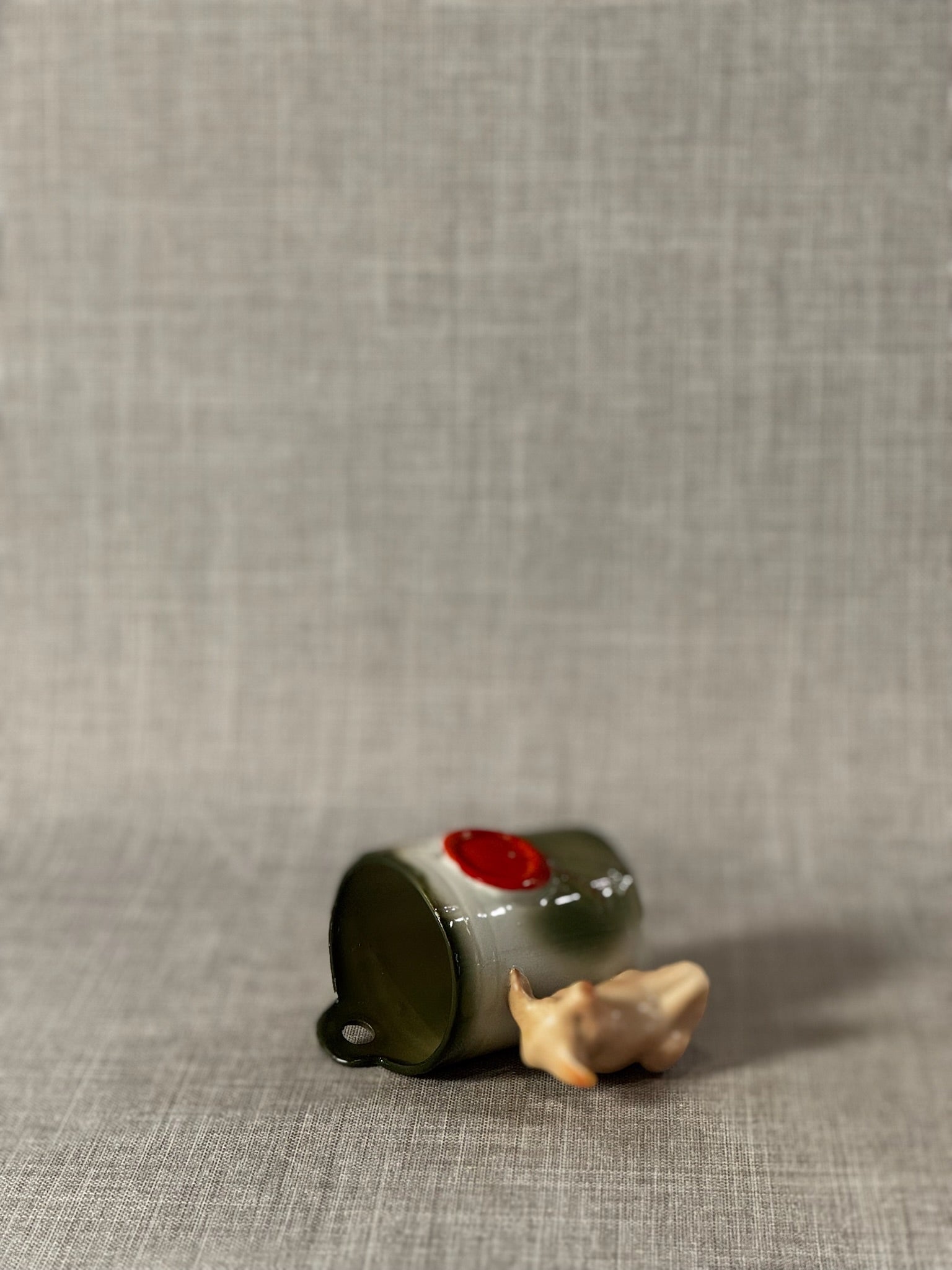 Antique German Fairing Pink Pig & Bucket Match Holder / Toothpick Holder