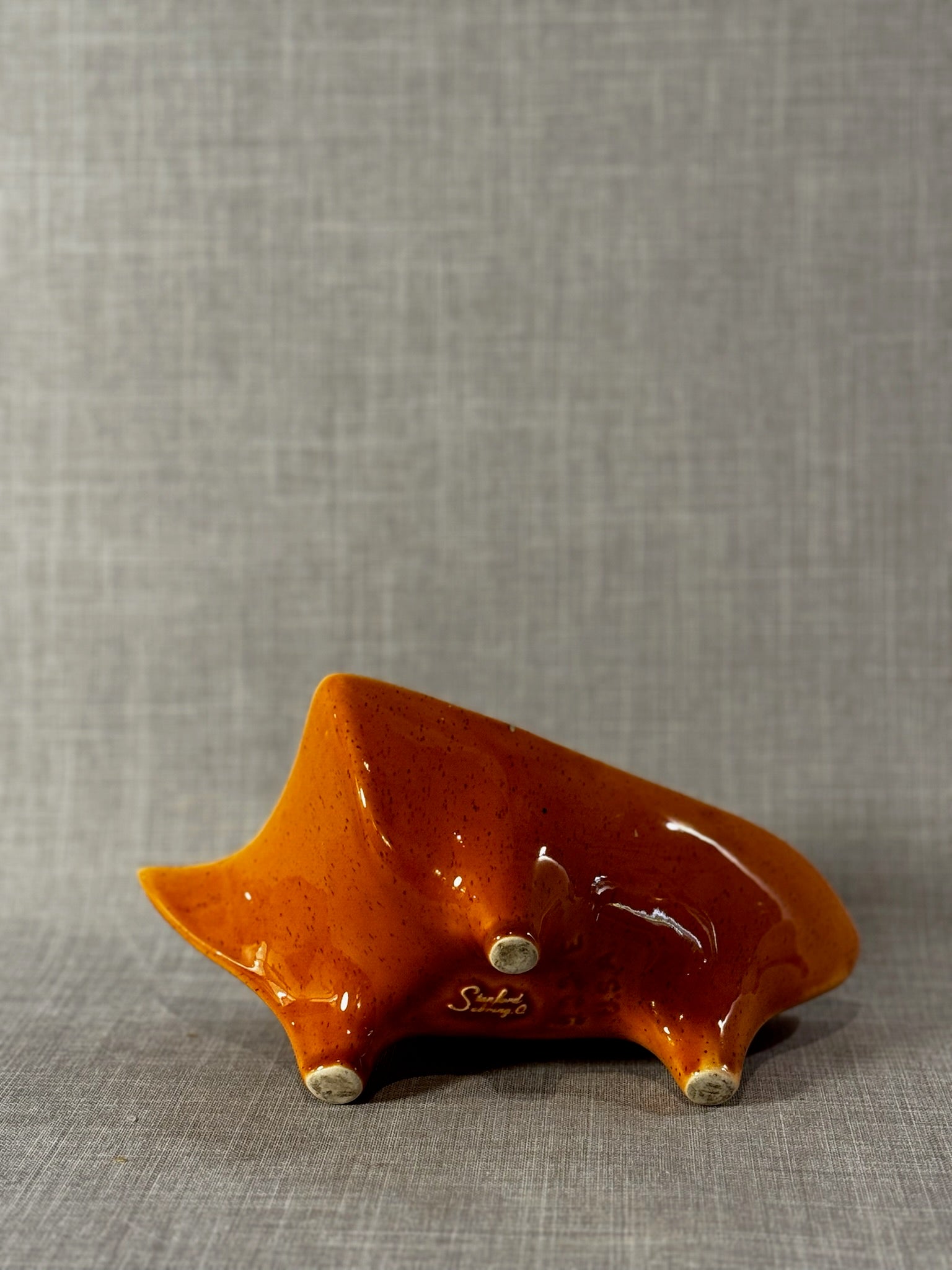 Rare Sculptural Mid-Century Modern Orange Speckled Tripod Ceramic Bowl – Signed Studio Pottery Vessel