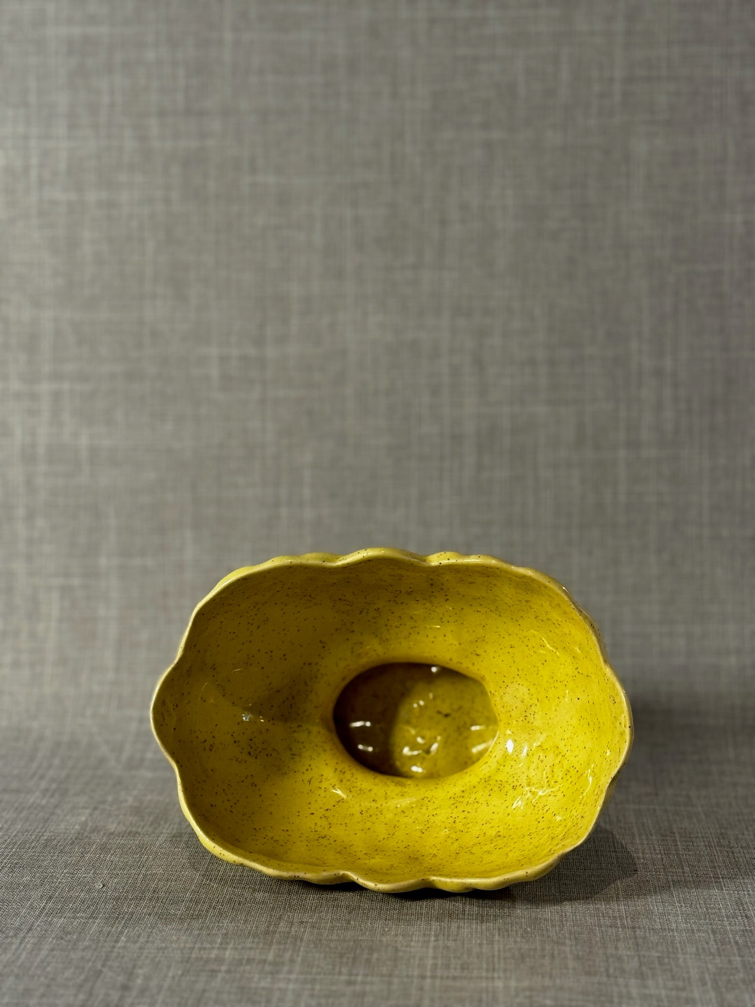 speckled yellow ceramic blossom bowl centerpiece
