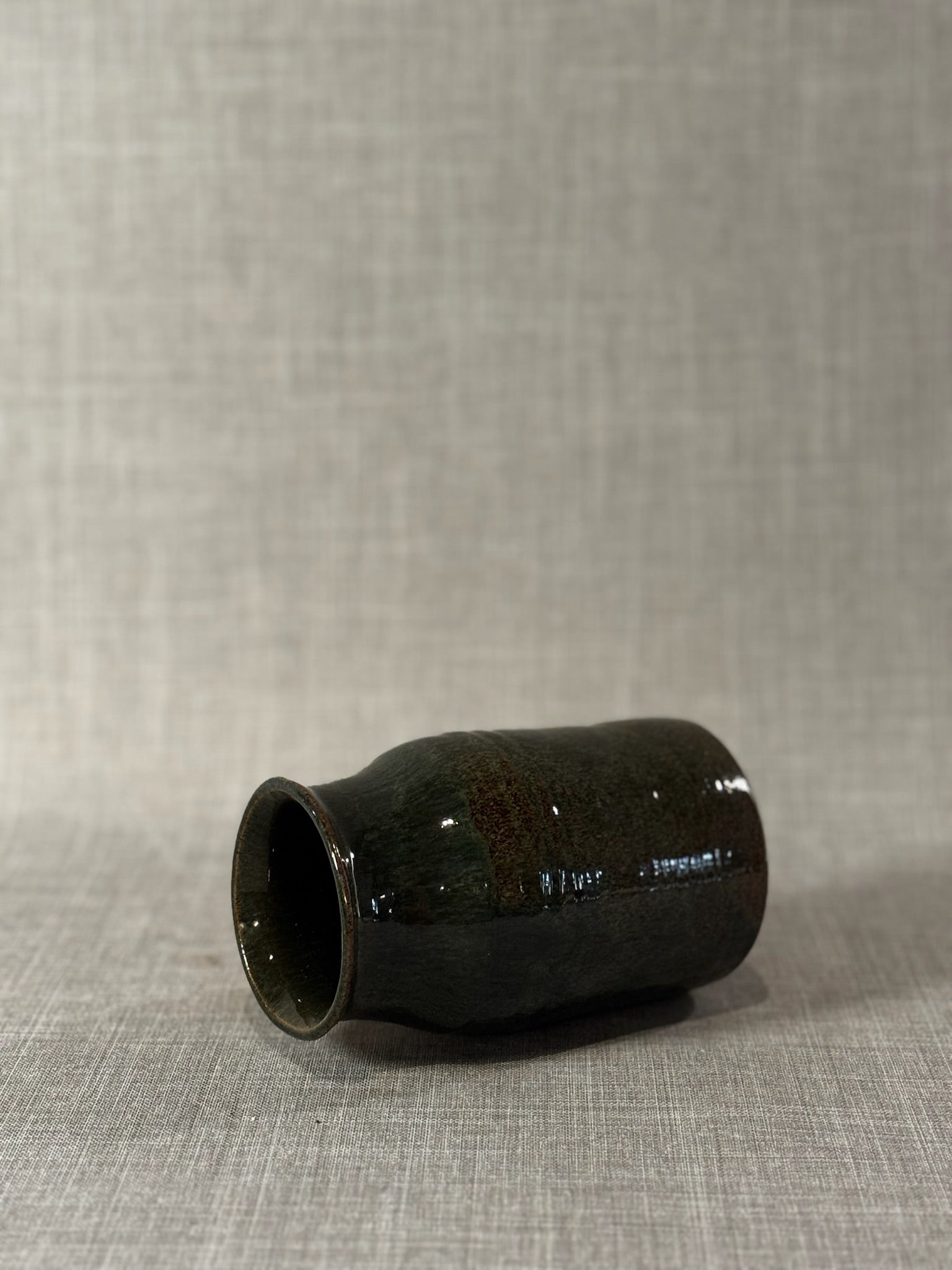 Handcrafted Moss Green Glazed Stoneware Vase – Wheel-Thrown Studio Pottery Vessel