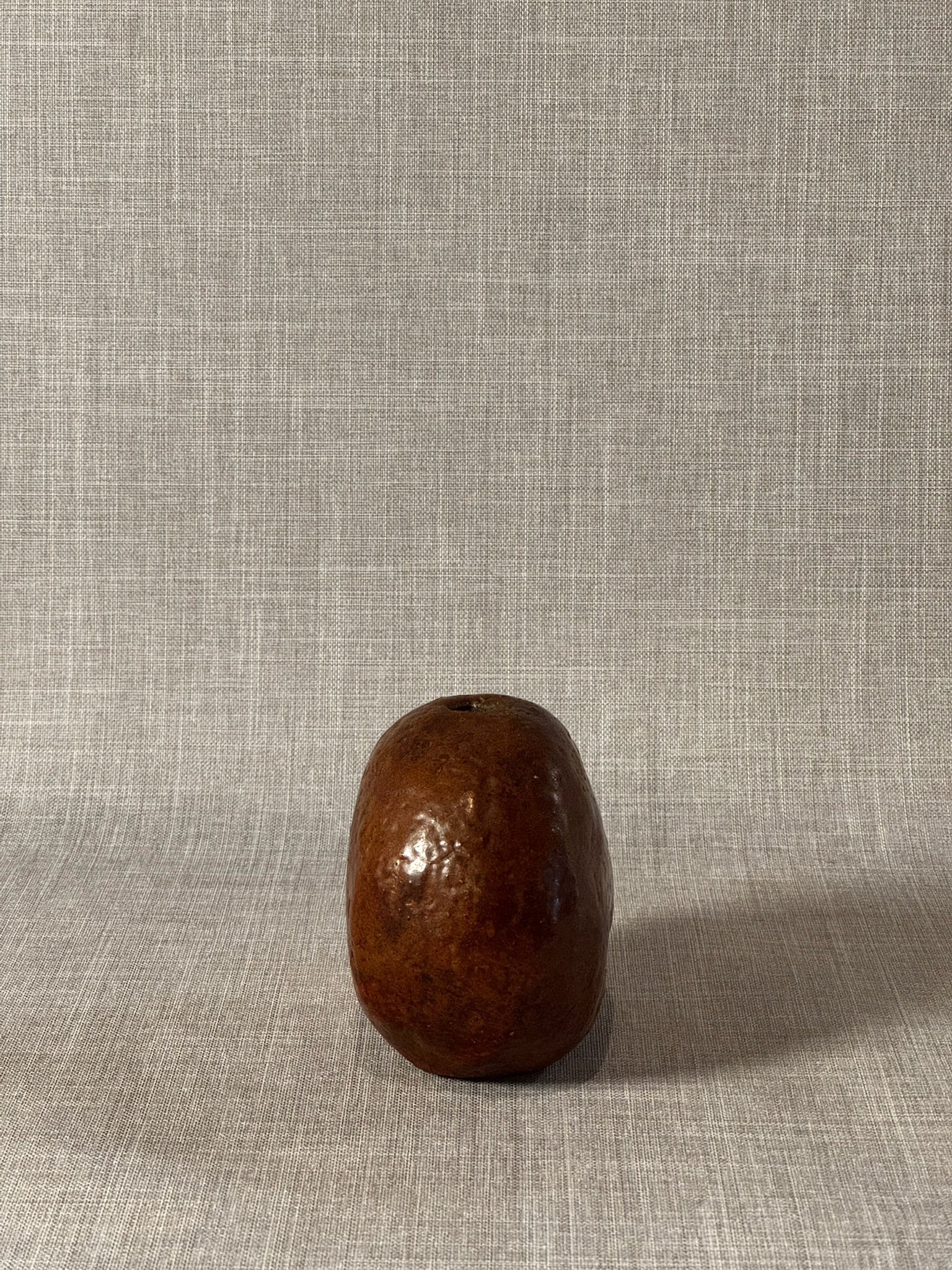 Organic Handcrafted Brown Stoneware Pod Vase with Glossy Earthen Glaze