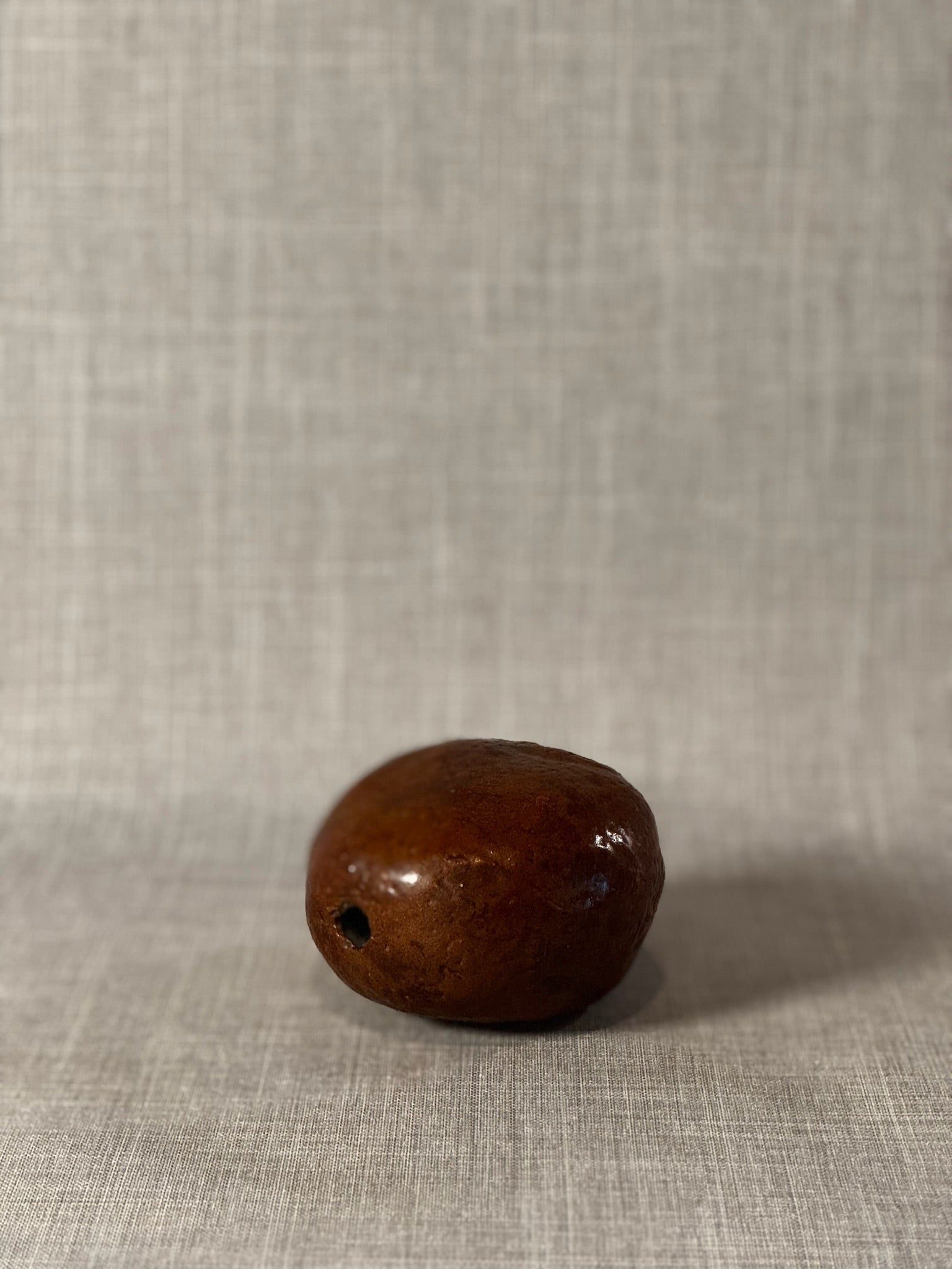 Organic Handcrafted Brown Stoneware Pod Vase with Glossy Earthen Glaze