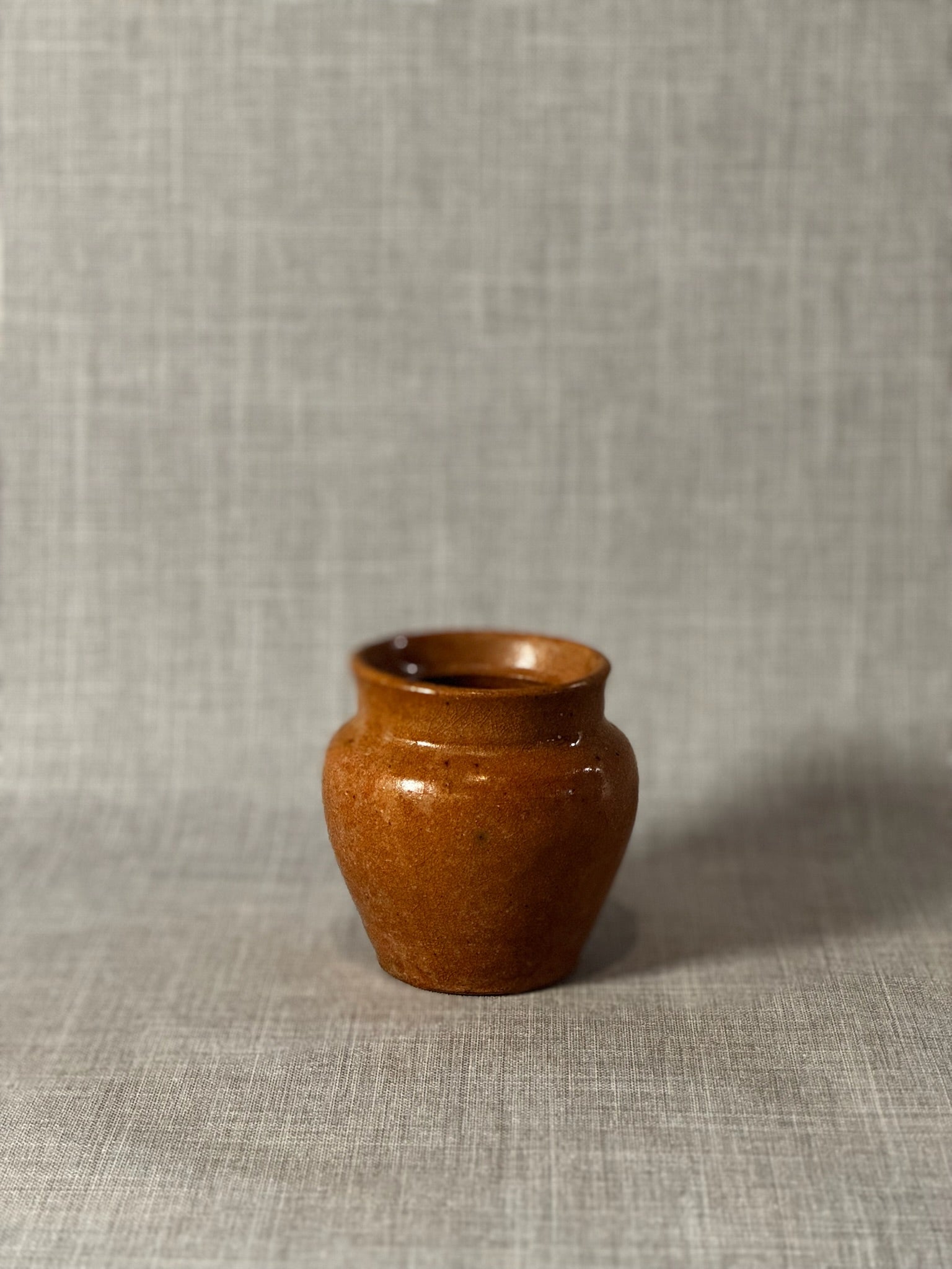 Charming Handcrafted Brown Stoneware Vase with Folk Art Floral Decoration