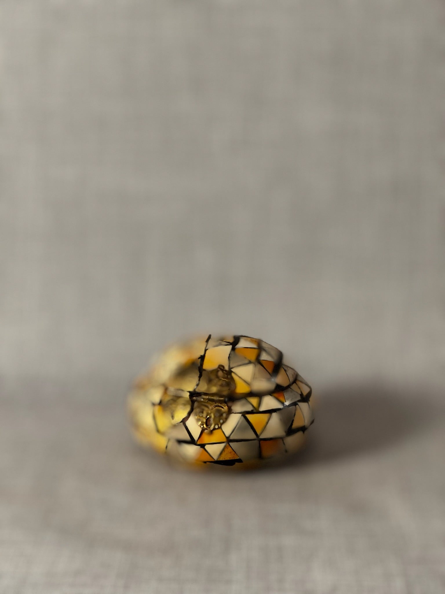 Handcrafted Mosaic Triangle-Inlay Round Lidded Vessel with Hinged Top