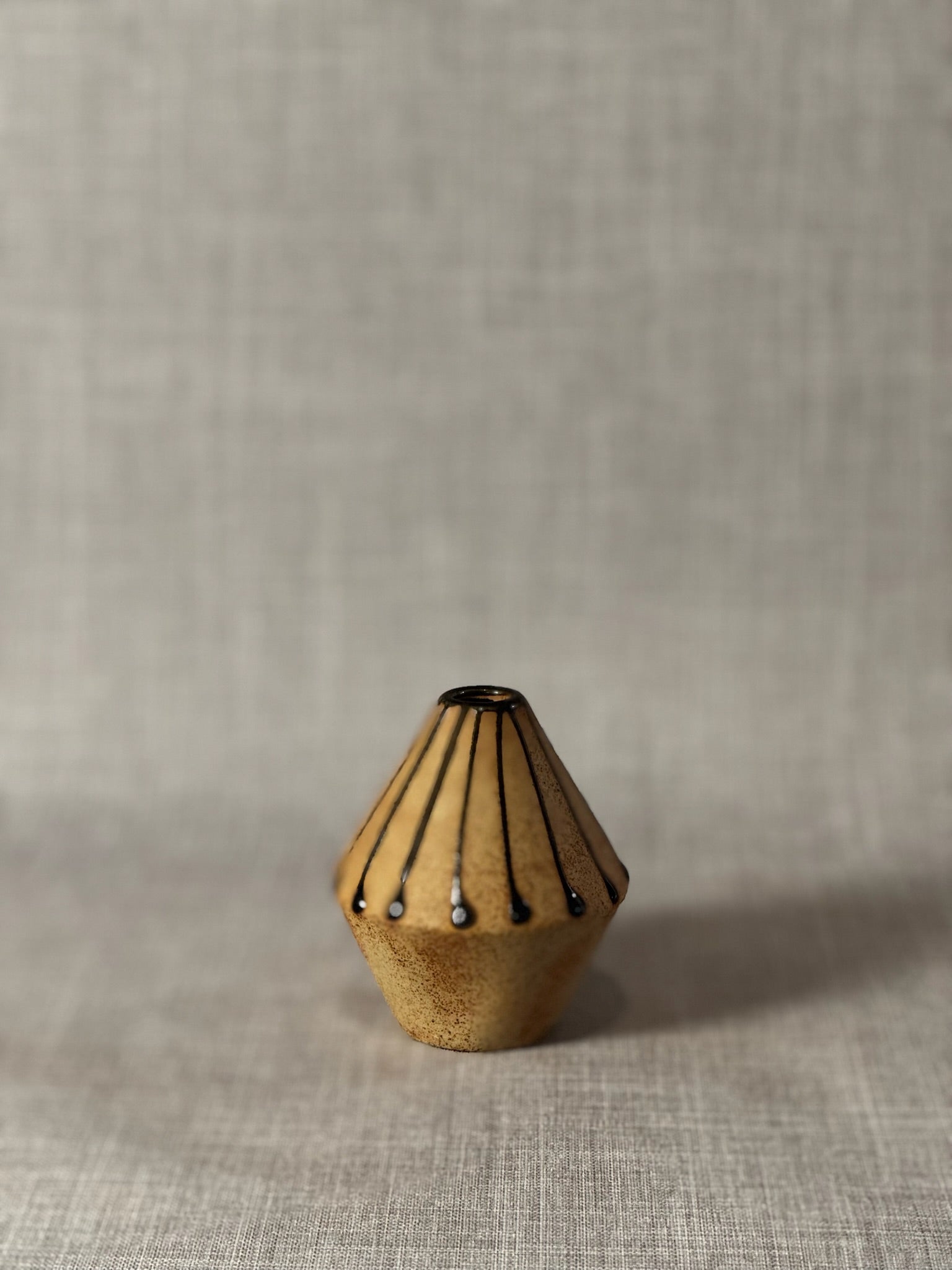Geometric Mid-Century Studio Pottery Mini Vase with Hand-Applied Drip Glaze Design