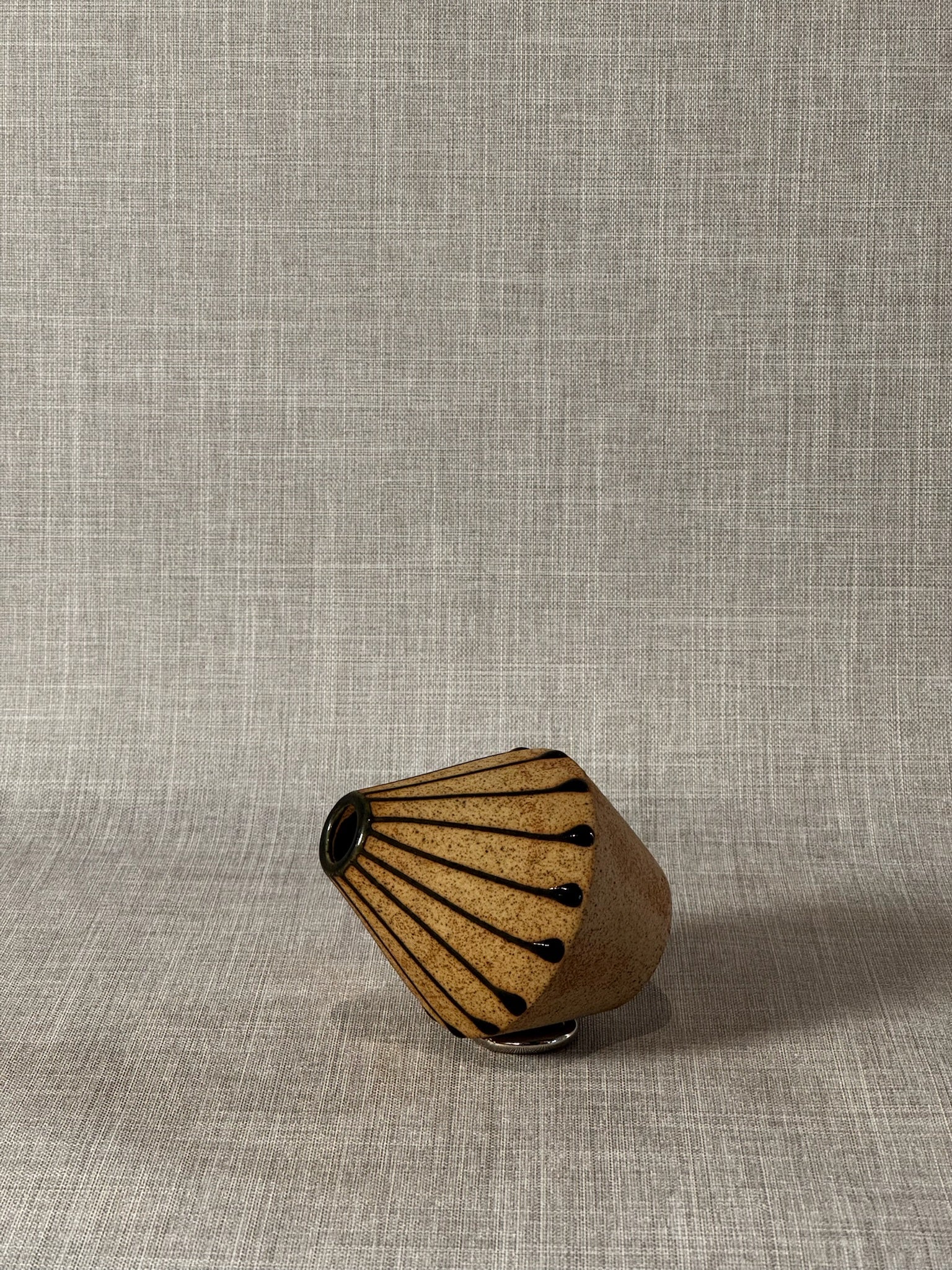 Geometric Mid-Century Studio Pottery Mini Vase with Hand-Applied Drip Glaze Design