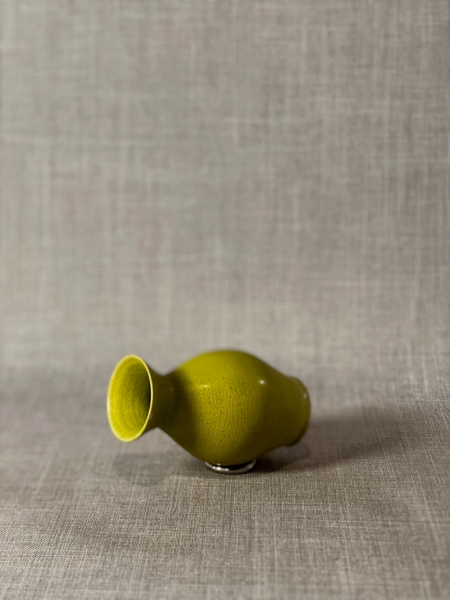 Miniature Chartreuse Crackle-Glazed Studio Pottery Vase