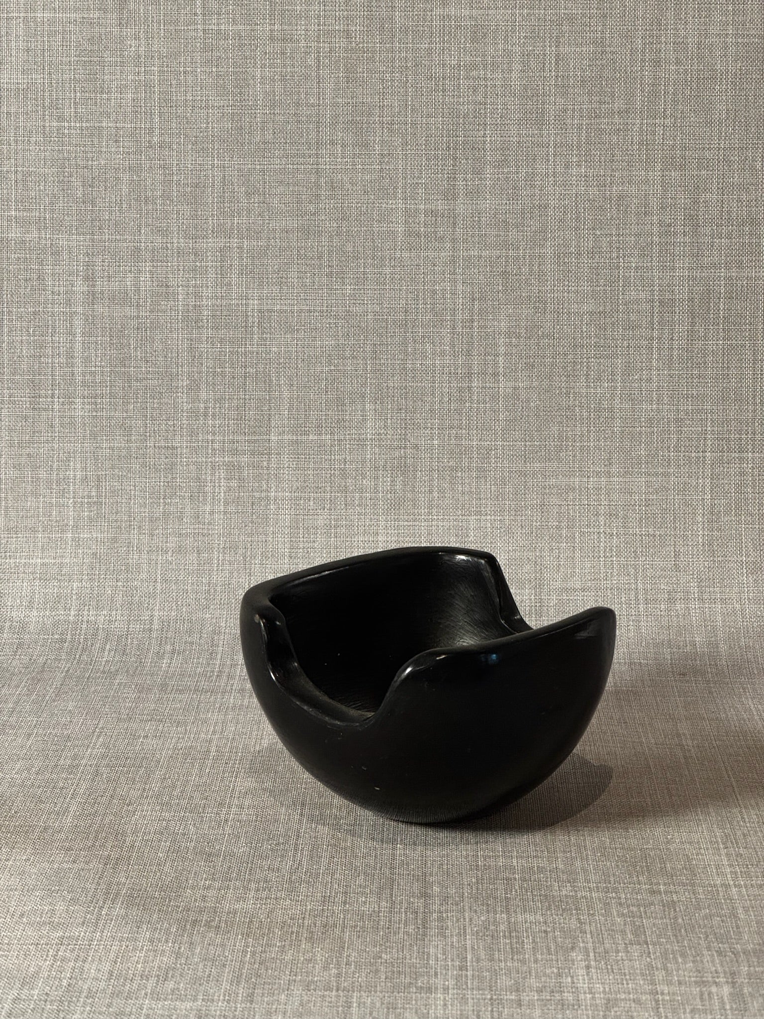Handcrafted Black Ceramic Modernist Ashtray with Organic Notched Form