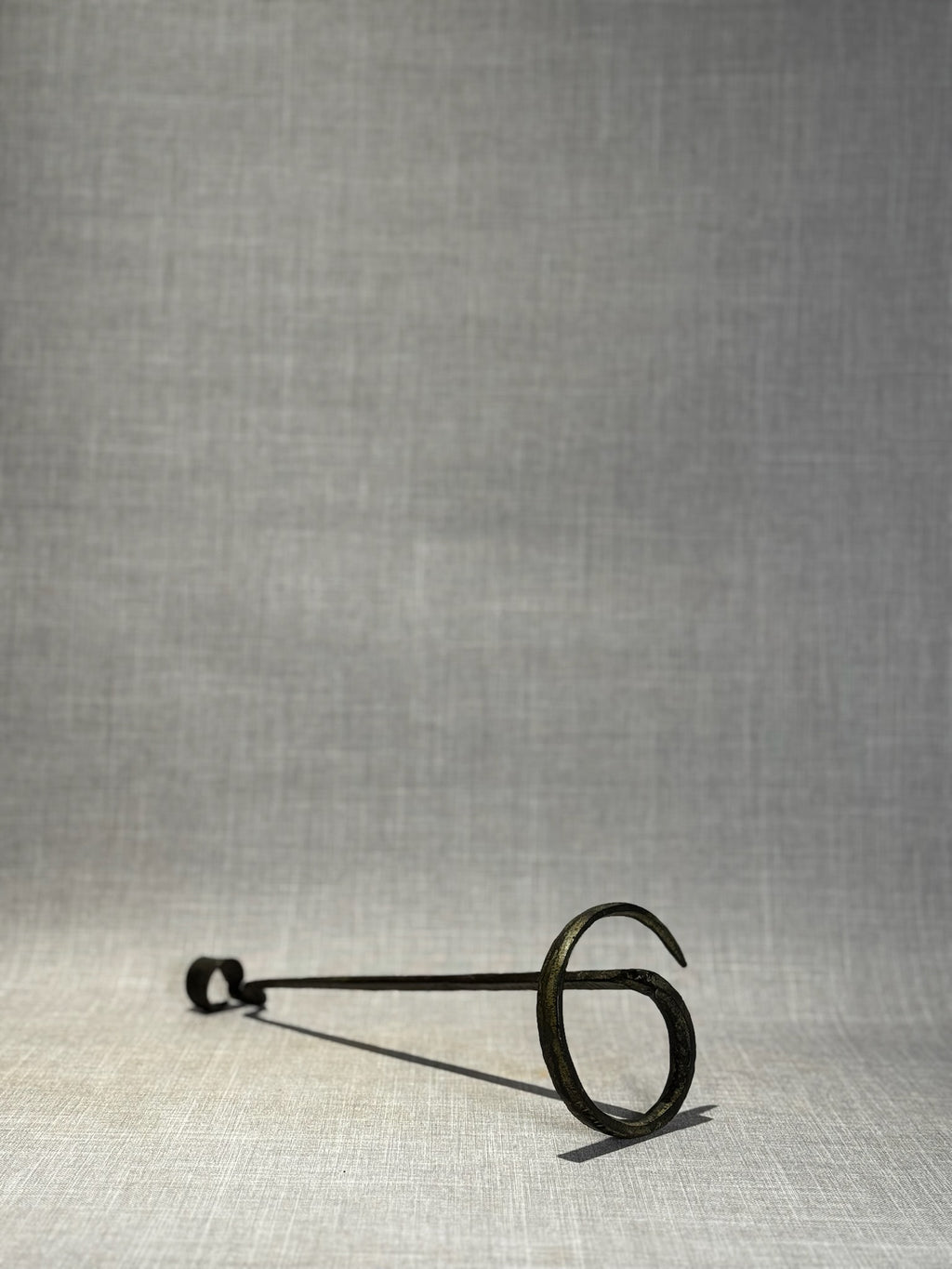 Antique Hand-Forged Wrought Iron Candle Holder with Spiral Base – Early Primitive Blacksmith-Made Ironwork