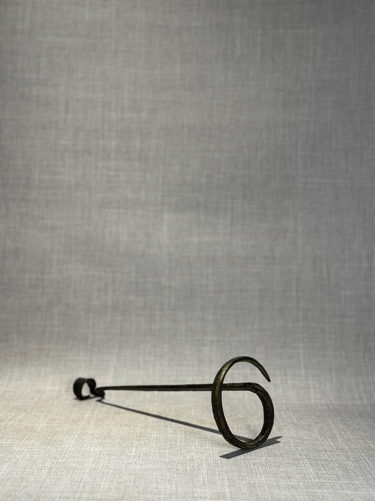 Antique Hand-Forged Wrought Iron Candle Holder with Spiral Base – Early Primitive Blacksmith-Made Ironwork