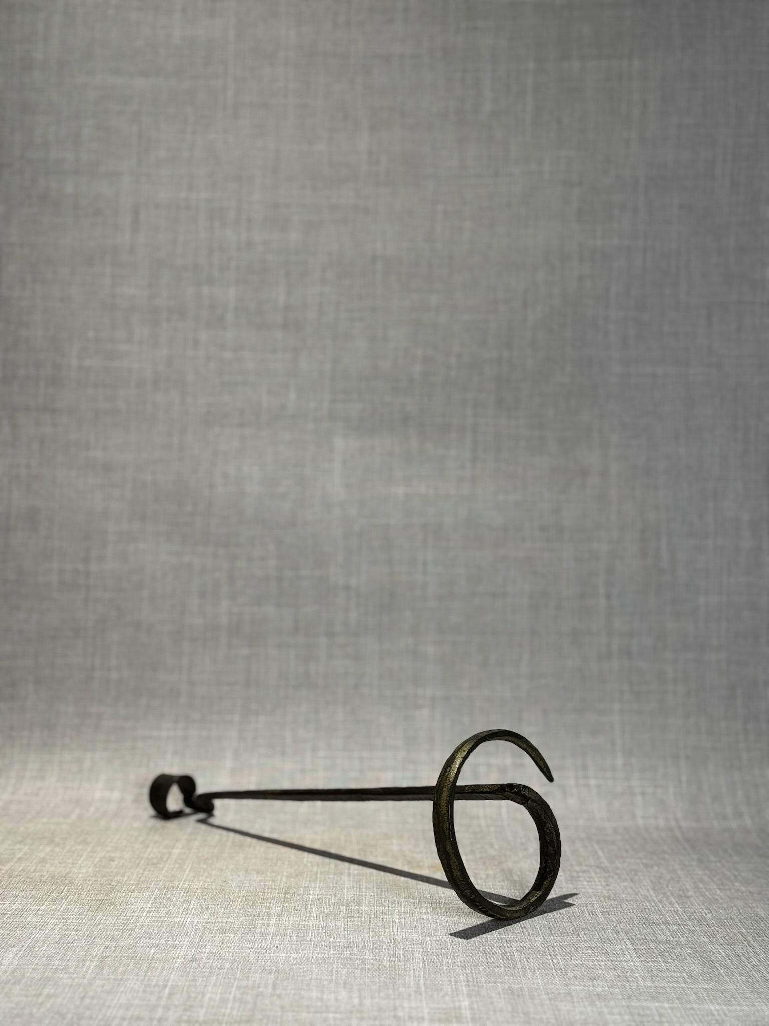 Antique Hand-Forged Wrought Iron Candle Holder with Spiral Base – Early Primitive Blacksmith-Made Ironwork