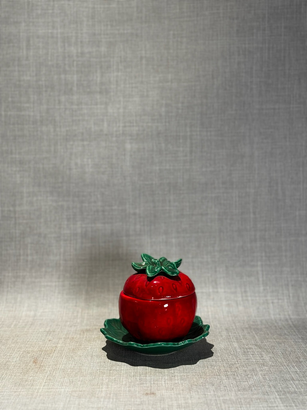mid century fruitware strawberry ceramic sugar bowl hand painted