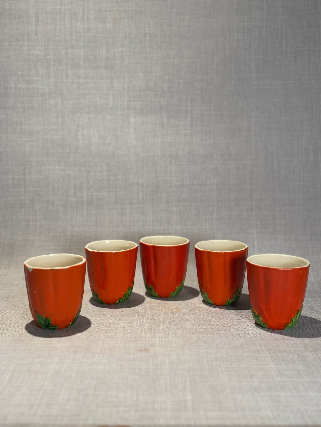 Vintage Tomato  Tea Set, Teapot, and 5 tea glasses