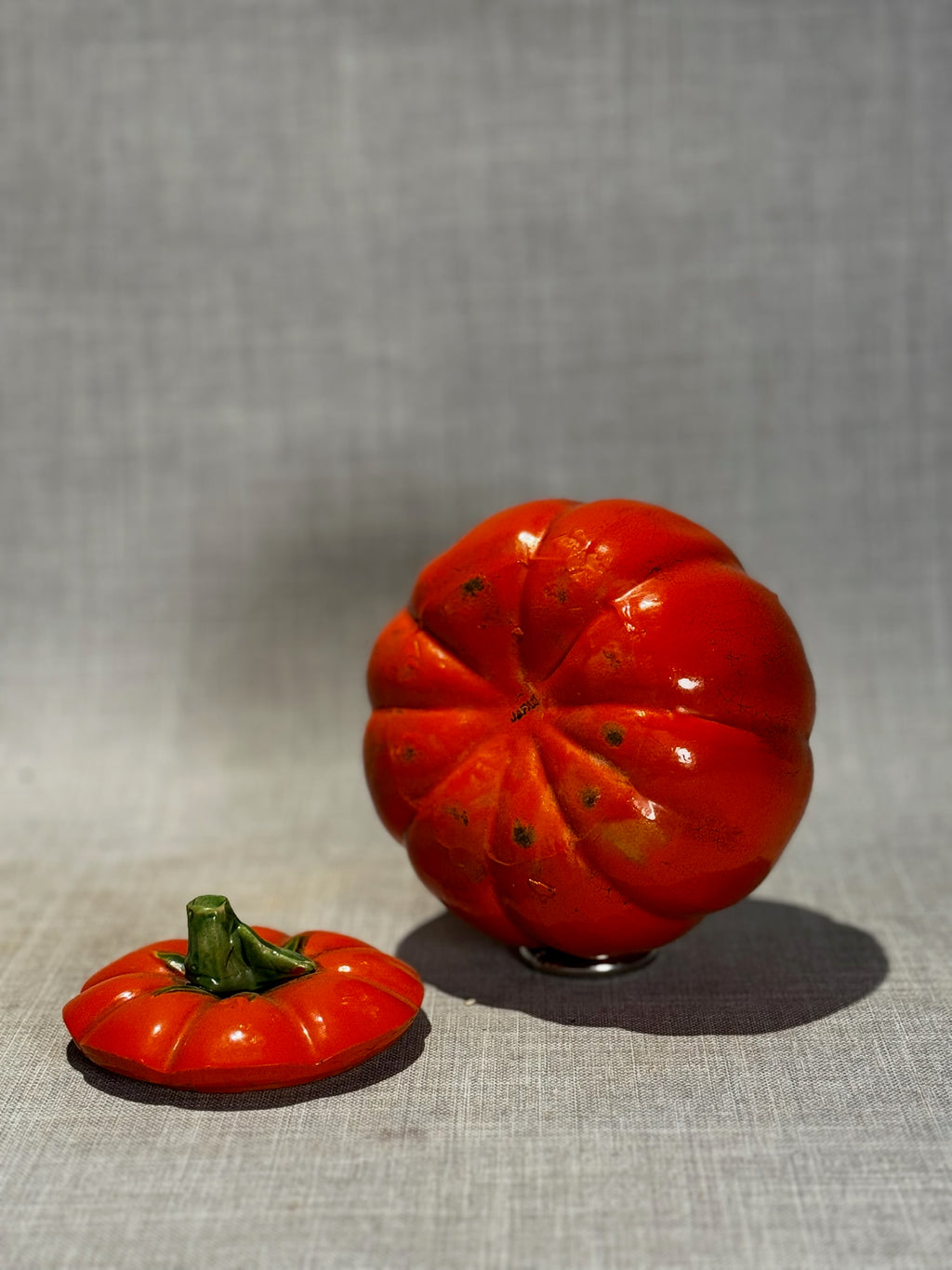 Japanese ceramic tomato jar mid century kitchen decor collectible piece