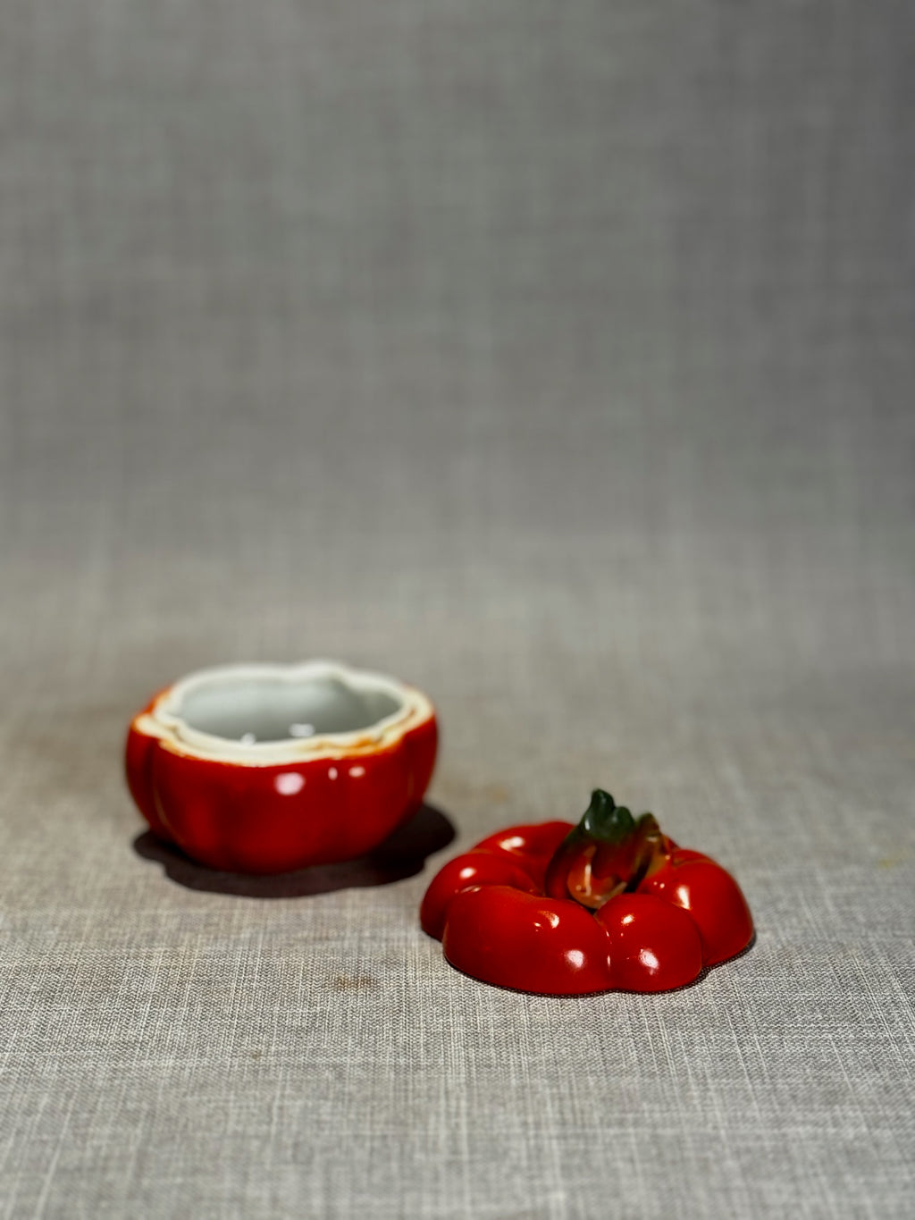 mid century porcelain tomato sugar bowl vintage ceramic decor